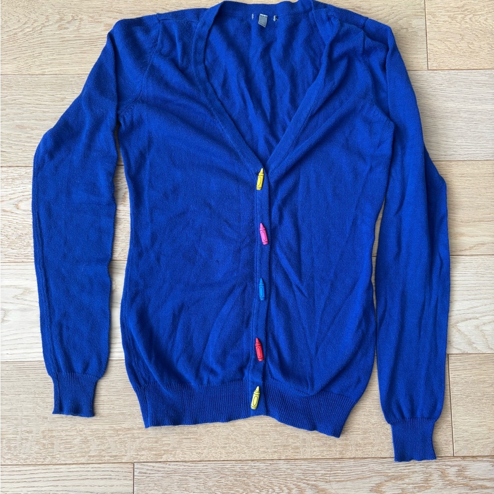 Blue Women's Sweater with Crayon Buttons